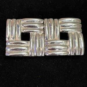 Vintage Dottie Smith Silver Tone Belt Buckle Geometric Squares Designer 1980s